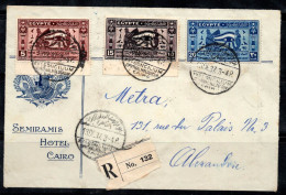 Égypte 1937 Enveloppe 100% Recommandée Hôtel Metra, Alessandria, Semiramis - Storia Postale