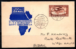 Égypte 1931 Enveloppe 100% Oblitéré Poste Aérienne Soudan, Le Caire, Wadi - Brieven En Documenten