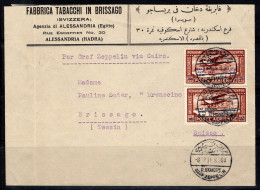 Égypte 1931 Mi. 156-157 Enveloppe 100% Zeppelin, Fabrica Tabacchi Brissago Oblitéré - Lettres & Documents