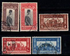 Égypte 1929-31 Mi. 144-145,153-155 Oblitéré 100% Faruk, Agriculture, Industrie - Usados