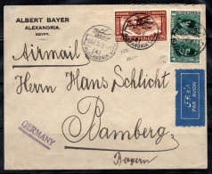 Égypte 1929 Enveloppe 100% Oblitéré Alexandrie, Bamberg, Alber Bayer - Cartas & Documentos