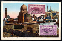 Egypte, Le Caire 1926 Mi. 101-102 Carte Postale 100% Tombeaux Et Citadelle Des Mamelouks - Cairo