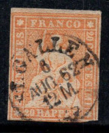 Suisse 1854 Mi. 16 Oblitéré 80% Helvetia Assis, 20 Rp - Usati