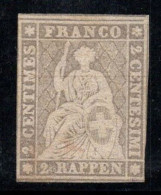 Suisse 1862 Mi. 19 Sans Gomme 60% Helvetia Assis, 2 Rp - Unused Stamps