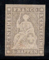 Suisse 1862 Mi. 19 Sans Gomme 60% Helvetia Assis, 2 Rp - Neufs