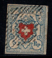 Suisse 1851 Mi. 9 Oblitéré 40% Signé 5 Rp, RAYONNE, Cimier - 1843-1852 Poste Federali E Cantonali