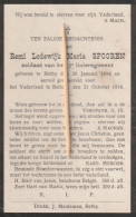 Oorlogsslachtoffer : 1918, Soldaat Lodewijk Spooren, Rethy, Retie, Bellem, Gesneuveld - Images Religieuses