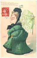 Illustrateur : à Identifier : Humoristiques : Gaufrée - Grosse Tête : Femme à Ombrelle : K. F. Série 1313 - 1900-1949