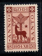 Égéen 1935 Sass. 96 Neuf * MH 100% 50 C, Année Sainte, Cerf, Palmier... - Egée