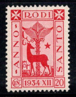 Égéen 1935 Sass. 93 Neuf * MH 100% 20 C, Année Sainte, Cerf, Palmier... - Egeo