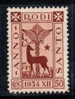 Égéen 1935 Sass. 96 Neuf ** 80% 50 C, Année Sainte, Cerf, Palmier... - Egeo