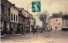 76 - Seine Maritime - MONVILLE - Place De La Poste - Café De La Paix - Carte Toilée - Sonstige & Ohne Zuordnung