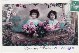 Carte Fantaisie - Bonne Fete - Enfants Aux Roses -  Little Girl - Maedchen - Other & Unclassified