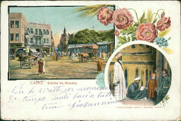 EGYPT - CAIRO / CAIRE - ENTREE DU MOUSKY + ECOLE D'ARABE DANS LA MOSQUEE HASSAN - MAILED 1902 (12694) - Caïro