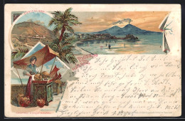 Lithographie Napoli, Funicolare, In Der Bucht Mit Blick Auf Den Vesuv, Venditrice D`Acque Minerali  - Napoli (Napels)