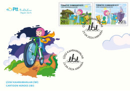 2024 - Turkey, Türkei - Cartoon Heroes (İBİ) - FDC - Unused Stamps