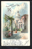 Lithographie Capri, Ortspartie Säule Und Blumen  - Altri & Non Classificati