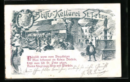 Künstler-AK Salzburg, Gasthaus Stiftskeller St. Peter  - Autres & Non Classés