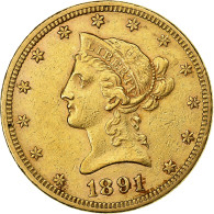 États-Unis, $10, Eagle, Coronet Head, 1891, Philadelphie, Or, TTB, KM:102 - 10$ - Eagle - 1866-1907: Coronet Head