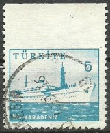 Turkey; 1959 Pictorial Postage Stamp 5 K. ERROR "Imperforate Edge" - Usados