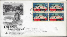 États-Unis 1967 Y&T 828 En Bloc De 4 Sur FDC. 150 Ans Du Canal De L'Erie. Bateau - Bateaux