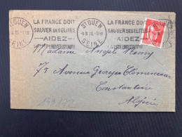 LETTRE Pour ALGERIE TP PAIX 50c OBL.MEC.4 III 36 ST OUEN SEINE LA FRANCE DOIT SAUVER SES ELITES AIDEZ LA CITE UNIVERSITA - 1932-39 Peace