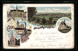 Lithographie Neunkirchen, Rathaus, Pfarrkirche Und Peters-Kirche  - Autres & Non Classés