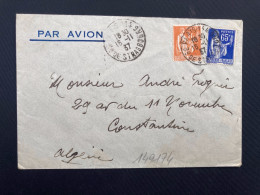 LETTRE Par Avion Pour ALGERIE TP PAIX 1F + 65c OBL.16-11 37 PARIS 14 - 1932-39 Paix