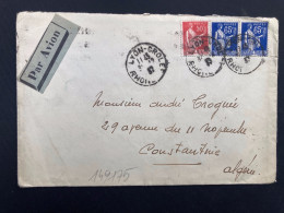 LETTRE Par Avion Pour ALGERIE TP PAIX 65c Paire + 50c OBL.31-12 37 LYON GROLEE RHONE (69) + OBL.MEC. LYON GARE AVION - 1932-39 Vrede