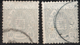 Luxemburg 1875 Armories 10 C Perf 13, Shades  2 Values Cancelled - 1859-1880 Wappen & Heraldik