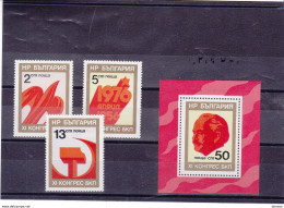 BULGARIE 1976 Congrès Du PC Bulgare Yvert 2200-2202 + BF 60, Michel 2470-2472 + Bl 62 NEUF** MNH Cote 4 Euros - Ongebruikt