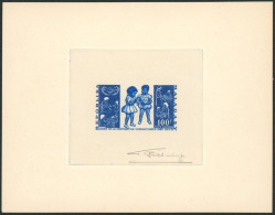 Thématique Enfants / Children : épreuve D'artiste Cartonné Signé (bleu) Malagasy 100F, Poste Aérienne - Otros & Sin Clasificación