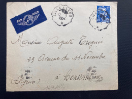 LETTRE Par Avion Pour ALGERIE TP M DE GANDON 15F OBL. CONVOYEUR 12-1 1954 LILLE A LENS (59 62) - Correo Ferroviario