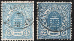Luxemburg 1875 Armories 25 C Perf 13, Shades  2 Values Cancelled - 1859-1880 Wappen & Heraldik