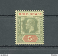 1913-21 Gold Coast, Stanley Gibbons N. 82, 5 Scellini Green And Red, Yellow Paper, MNH** - Otros & Sin Clasificación