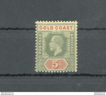 1913-21 Gold Coast, Stanley Gibbons N. 82b, 5 Scellini Green And Red, White Back, MNH** - Sonstige & Ohne Zuordnung