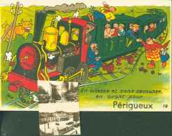 CPA CP Carte à Système 24 Dordogne En Vitesse Et Sans Secousse En Avant Pour Périgueux Train Multivues - Périgueux