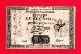 ASSIGNAT FAUX 10 LIVRES - 24 OCTOBRE 1792 - CERTIFIE FAUX + ANNOTATIONS MANUSCRITES D'EPOQUE REVOLUTIONNAIRE - Assignate