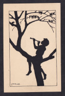 Carus - Boy Playing Flute On A Tree / Postcard Not Circulated, 2 Scans - Siluette