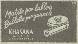 Matita Per Labbra KHASANA - Milano - Pubblicit� 1942 - Advertising - Advertising