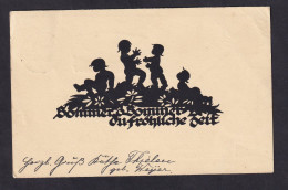 Children Playing / Postcard Circulated, 2 Scans - Silhouette - Scissor-type