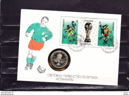 BULGARIE 1982 Football ESPANA 82 Enveloppe Avec Médaille,  Cover Coin, Timbre Du BF 105A, Michel Bl 122 - Brieven En Documenten