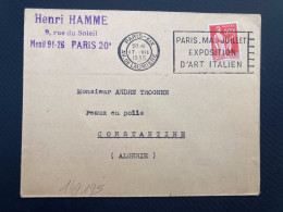 LETTRE HENRI HAMME Pour ALGERIE TP PAIX 50c OBL.MEC.17 VII 1935 PARIS XIX + PARIS MAI-JUILLET EXPOSITION D'ART ITALIEN - 1921-1960: Période Moderne
