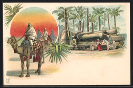 Lithographie Memphis, Statue Des Pharaos, Kamelreiter  - Other & Unclassified