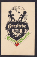 Herzliche Blurf Wunsche / Postcard Circulated, 2 Scans - Silhouette - Scissor-type