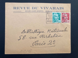 LETTRE REVUE DU VIVARAIS TP M DE GANDON 6F + 4F OBL. DAGUIN 25-10 1948 BOURG ST ANDEOL ARDECHE (07) PORTE DE LA PROVENCE - Mechanical Postmarks (Other)