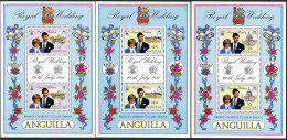 Anguilla 444a-446a Sheets, MNH. Royal Wedding 1981. Prince Charles, Diana. - Anguilla (1968-...)