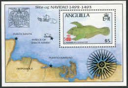 Anguilla 707,MNH.Michel Bl.74. Columbus-500 In 1992:Caribbean Manatee.Map.1986. - Anguilla (1968-...)