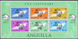 Anguilla 204a Sheet, MNH. Michel Bl.6. UPU-100, 1974. Map, UPU Emblem. - Anguilla (1968-...)