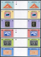 Anguilla 349-354 Gutter,MNH. Mi 347-352. Sir Rowland Hill, 1979. Zeppelin, Plane - Anguilla (1968-...)